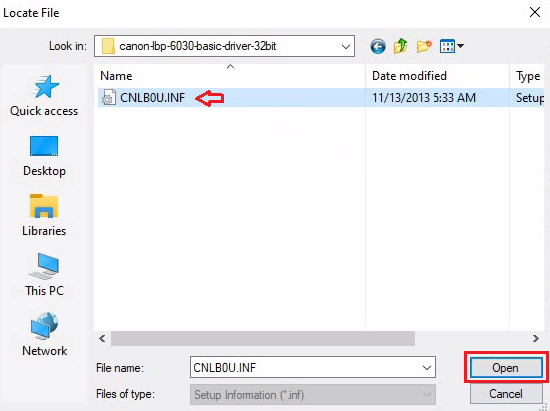 select CNLB0U.INF file