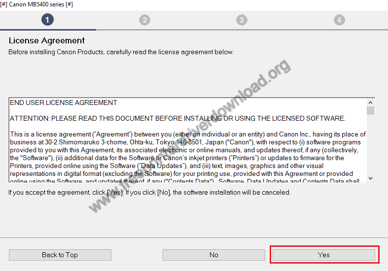 click Yes to accept License Agreement