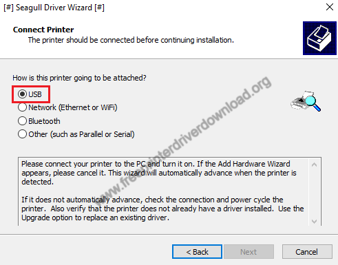 Select USB connection option