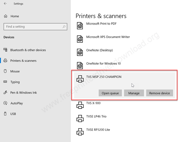 TVS 250 Champion printer driver installed successfully