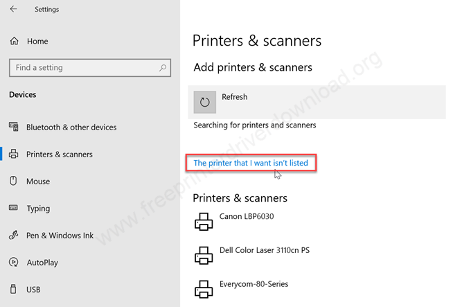 printer that I want is not listed
