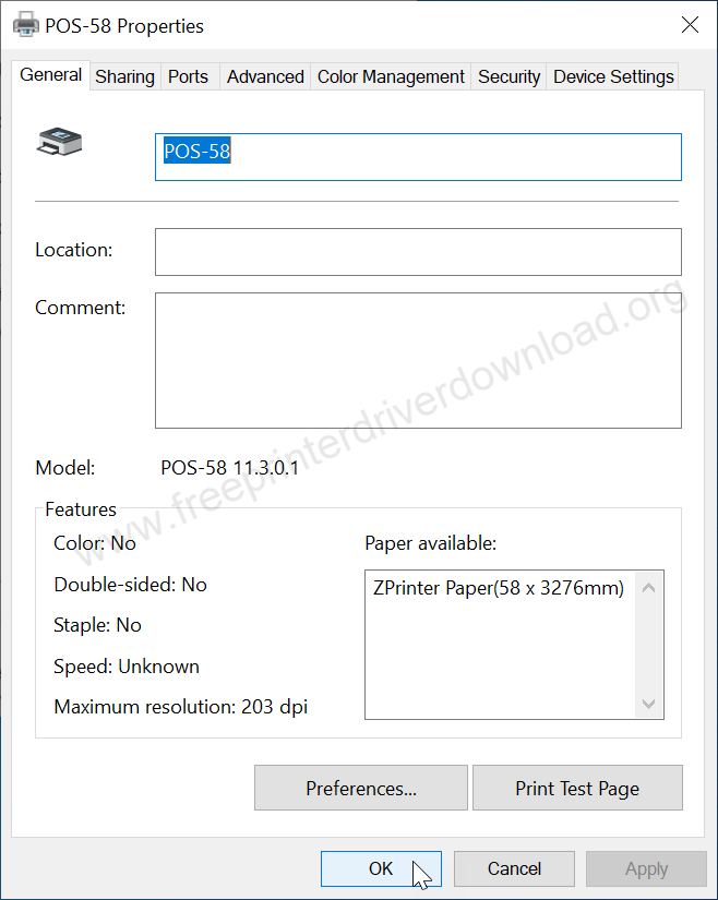 printer properties
