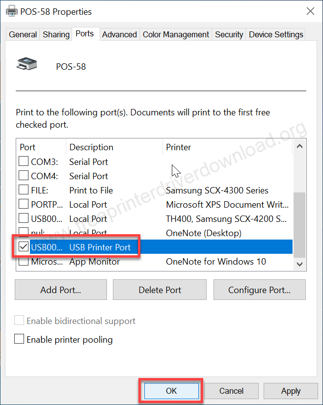 choose printer port